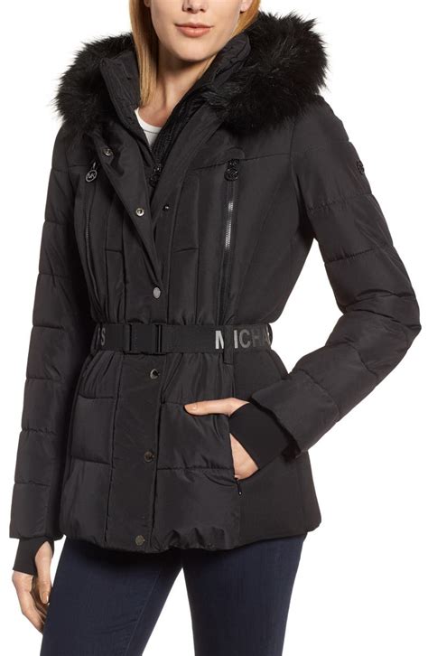 michael kors faux fur trim down puffer coat|Michael Kors white puffer coat.